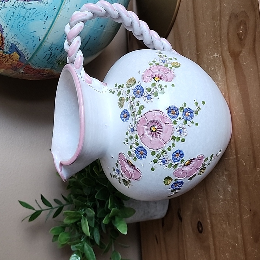Vintage handmade ceramic pitcher vase